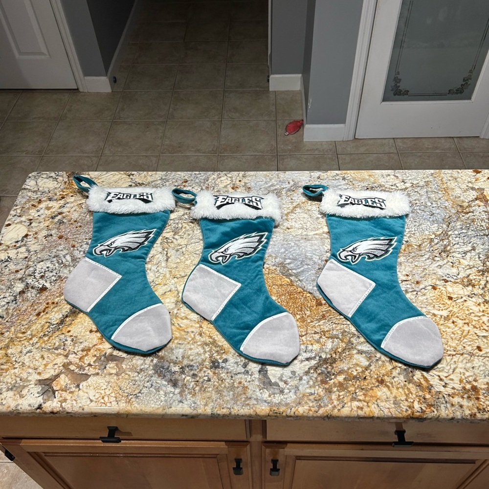 Eagles Christmas stockings.. 3 total in sale. Good condition